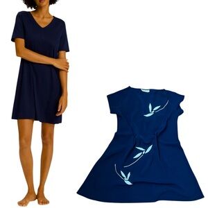 Natori Midnight Blue Nightdress with Leaf Accent